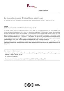 La légende de Jean Tristan fils de saint Louis - article ; n°1 ; vol.98, pg 143-160