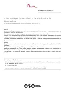 « Les stratégies de normalisation dans le domaine de l information» - article ; n°1 ; vol.39, pg 220-227
