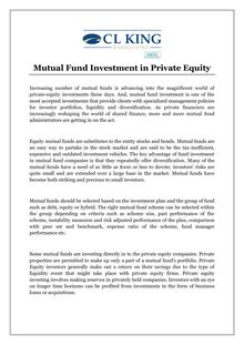 Mutual Fund Investment in Private Equity
