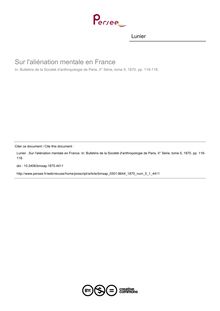 Sur l aliénation mentale en France - article ; n°1 ; vol.5, pg 116-118