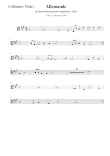 Partition Stimme 3 (Alto clef), Allemande 1735, Satz zur Melodie einer Allemande des Ochsenhausener Orgelbuchs