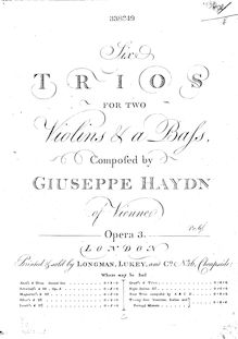 Partition violon 1, 6 trios pour 2 violons & a basse, 6 String Trios