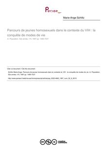 Parcours de jeunes homosexuels dans le contexte du VIH : la conquête de modes de vie - article ; n°6 ; vol.52, pg 1485-1537