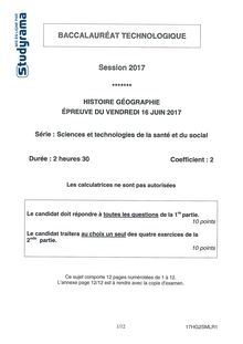 Sujet Bac ST2S 2017 - Histoire géographie