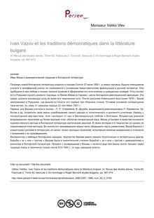 Ivan Vazov et les traditions démocratiques dans la littérature bulgare - article ; n°2 ; vol.60, pg 467-474