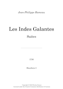Partition hautbois 1, Les Indes galantes, Opéra-ballet, Rameau, Jean-Philippe