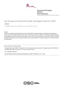 Les français et la sécurité sociale. Sondages d opinion (1945-1982) - article ; n°1 ; vol.10, pg 67-82