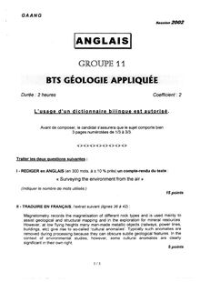 Anglais 2002 BTS Géologie appliquée