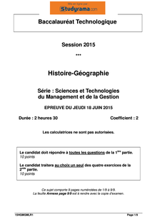 Sujet BAC STMG 2015 Histoire-Géographie