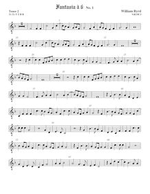 Partition ténor viole de gambe 3, octave aigu clef, fantaisies pour 6 violes de gambe par William Byrd