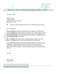 District response to the Miami USD Performance Audit Report