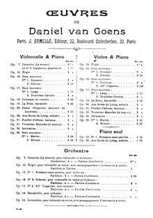 Partition de piano et partition de violoncelle, pièces pour violoncelle et Piano par Daniel Van Goens