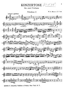 Partition violons I, Concertone, Concertone No.2, C major, Mozart, Wolfgang Amadeus