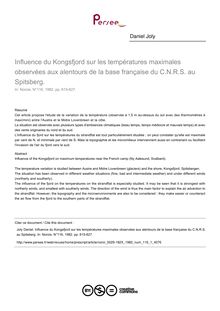 Influence du Kongsfjord sur les températures maximales observées aux alentours de la base française du C.N.R.S. au Spitsberg. - article ; n°1 ; vol.116, pg 615-627