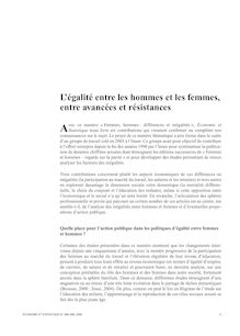 L égalité entre les hommes et les femmes : entre avancées et résistances - article ; n°1 ; vol.398, pg 3-10
