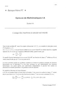 Mathématiques A 2000 Classe Prepa PT Banque Filière PT