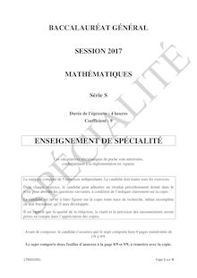 Bac S 2017 Pondichéry - Le sujet de maths (épreuve de spécialité)