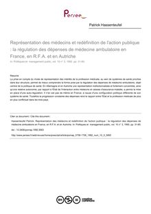 Représentation des médecins et redéfinition de l action publique : la régulation des dépenses de médecine ambulatoire en France, en R.F.A. et en Autriche - article ; n°3 ; vol.10, pg 31-60