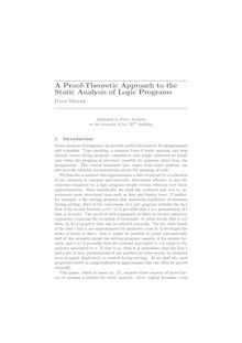 A Proof Theoretic Approach to the Static Analysis of Logic Programs Dale Miller