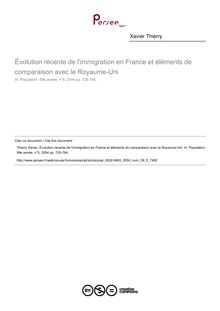 Évolution récente de l immigration en France et éléments de comparaison avec le Royaume-Uni - article ; n°5 ; vol.59, pg 725-764