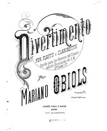 Score, Divertimento pour flûte, clarinette et Piano, Obiols, Mariano