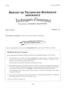 Assurance de personnes et produits financiers 2002 BTS Assurance