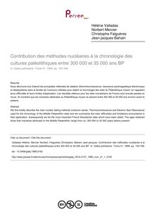 Contribution des méthodes nucléaires à la chronologie des cultures paléolithiques entre 300 000 et 35 000 ans BP - article ; n°1 ; vol.41, pg 153-166