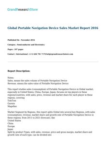 Global Portable Navigation Device Sales Market Report 2016