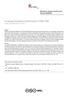 La langue française à l ordre du jour (1789-1794) - article ; n°1 ; vol.16, pg 131-154