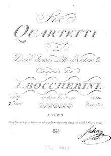Partition violon 1, 6 corde quatuors, G.242-247 (Op.58), Boccherini, Luigi par Luigi Boccherini