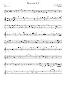 Partition ténor viole de gambe 1, octave aigu clef, fantaisies pour 5 violes de gambe par John Jenkins