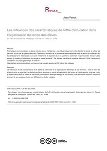 Les influences des caractéristiques de l offre d éducation dans l organisation du temps des élèves - article ; n°1 ; vol.69, pg 35-48