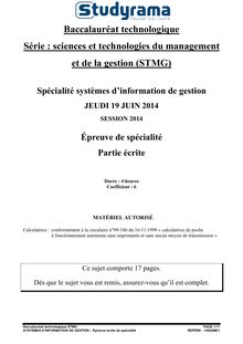 Sujet Bac STMG Gestion des systèmes d information 2014