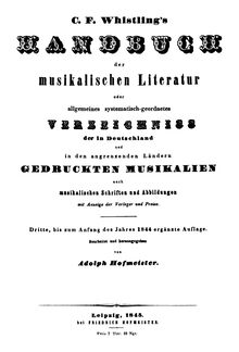 Partition Vol. 1: Music pour corde et vent Instruments, Handbuch der musikalischen Litteratur