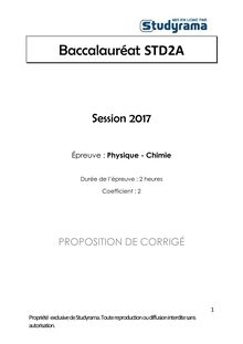 Corrigé Bac STD2A 2017 - Physique - chimie 