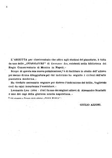 Partition complète, Arietta, Arietta per clavicembalo o pianoforte (da Intavolature)