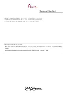 Robert Flacelière. Devins et oracles grecs  ; n°2 ; vol.164, pg 236-237