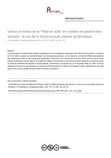 Vertus et limites de la mise en acte en matière de gestion des déchets : le cas de la Communauté urbaine de Bordeaux - article ; n°4 ; vol.19, pg 93-114