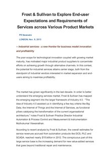 Frost & Sullivan to Explore End-user Expectations and Requirements of Services across Various Product Markets