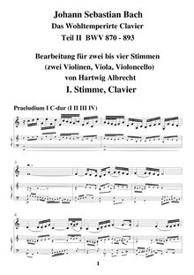 Partition violon 1, Das wohltemperierte Klavier II, The Well-Tempered Clavier, Book 2Praeludia und Fugen durch alle Tone und Semitonia / Preludes and Fugues through all tones and semitones