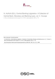 H. Aufricht (Ed.), Central Banking Législation. A Collection of Central Bank, Monetary and Banking Laws, vol. II : Europe - note biblio ; n°3 ; vol.19, pg 719-719