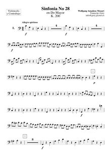 Partition violoncelles / Basses, Symphony No.28, C major, Mozart, Wolfgang Amadeus par Wolfgang Amadeus Mozart