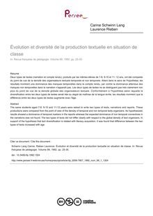 Évolution et diversité de la production textuelle en situation de classe - article ; n°1 ; vol.99, pg 25-35