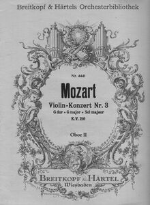 Partition hautbois 2, violon Concerto No.3, G major, Mozart, Wolfgang Amadeus