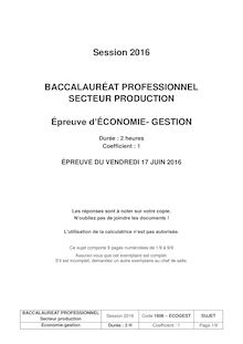 Baccalauréat Économie-Gestion 2016 - Section professionnelles