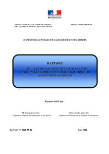 Rapport de la mission d audit relative à l école nationale de voile et des sports nautiques de Saint-Pierre-Quiberon