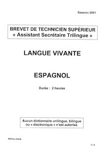 Espagnol 2001 BTS Assistant secrétaire trilingue