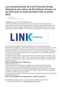 Les encaissements de Link Financial Group atteignent une valeur de 50 millions d euros en un mois pour la toute première fois en juillet 2012