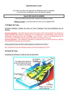 Questionnaire Lycée SALLE DES EAUX DU MONDE 1) Origine de l'eau 2 ...