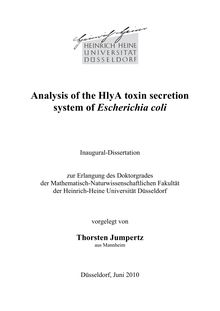 Analysis of the HlyA toxin secretion system of Escherichia coli [Elektronische Ressource] / vorgelegt von Thorsten Jumpertz
